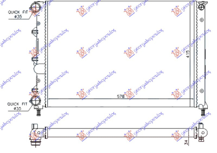 Hladnjak motora 1.6 TWINSPARK 2005- (580x410x34) (VALEO)
