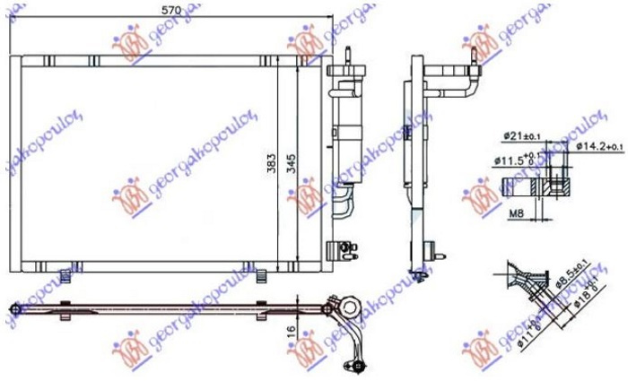 Hladnjak klime benzin-1.4 TDCi (530x350x16) 2011- (KOYO)
