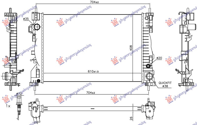 Hladnjak motora 1.4 TURBO (120) (61x40.5x2.6) (MARELLI)