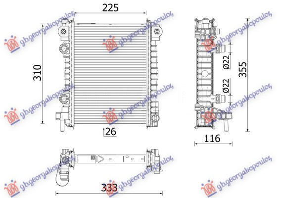 Dodatni hladnjak motora 2.0-2.9 benzin (225x310x26)