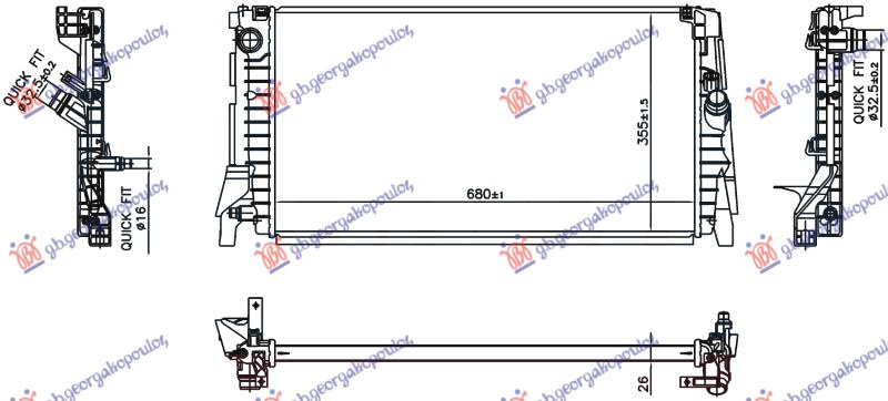 Hladnjak motora 1.5-1.6-3.0 (118i/120i/125i/135i-M) benzin/2.0 (120d/125d) dizel. automatski (600x334x32)