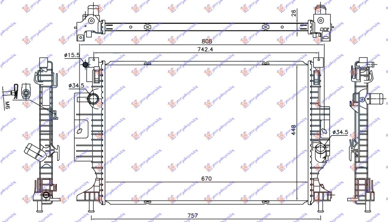 Hladnjak motora 1.5 EcoBoost benzin - 2.0 TDCi 2015- (670x448x26) (VALEO)