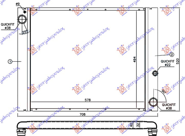 Hladnjak motora 3.0 TD dizel. automatski (570x500). aluminijski (NRF)