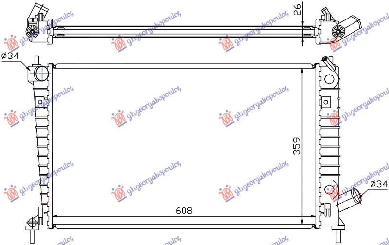 Hladnjak motora 2.0-2.3 benzin. ručni (608x359) (NRF)
