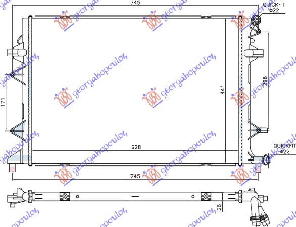 Dodatni hladnjak motora 2.0 TDI dizel (630x440x26) (KOYO)