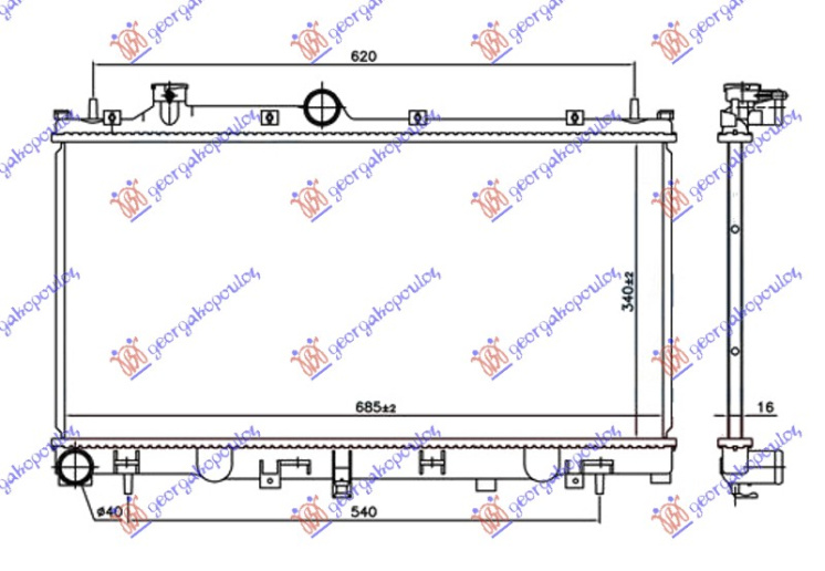 Hladnjak motora 2.5i benzin (340x685x16)