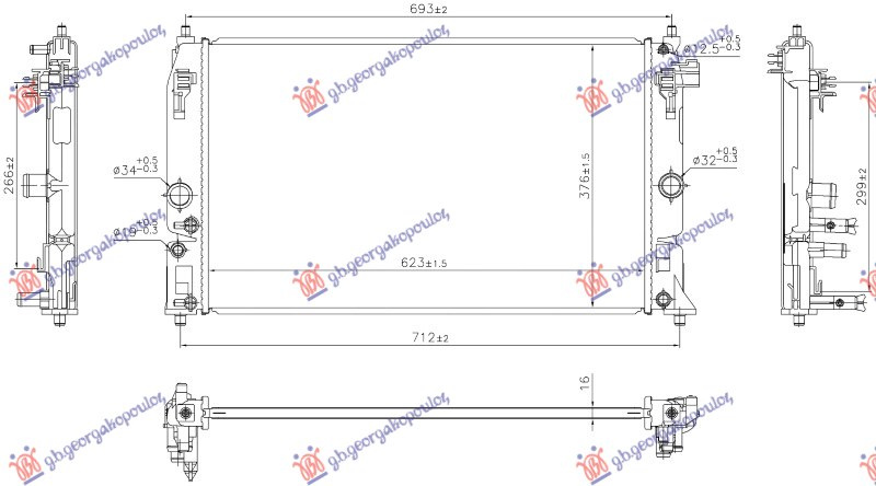 Hladnjak motora 1.5 hibrid/benzin (625x376x16) (KOYO)