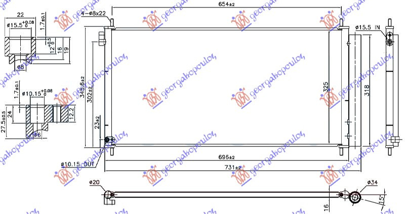Hladnjak klime 2.0 D4D dizel (696x325x16) (NRF)