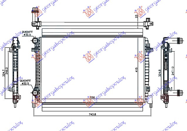 Hladnjak motora 1.6 benzin (650x415x23) (NRF)