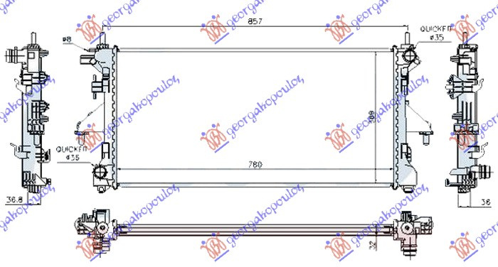 Hladnjak motora 2.3 JTD dizel bez klime. ručni (780x380x26) (lemljeni) (VALEO)