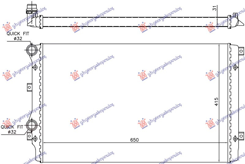 Hladnjak motora 1.2-1.4-1.6-1.8 TSI benzin - 1.9 TDI dizel (650x410) (mehanički) (VALEO)