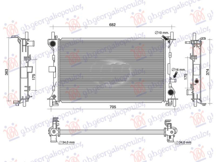 Hladnjak motora 2.0 benzin/1.8 TDCi dizel sa/bez klime (600x350) (NRF)