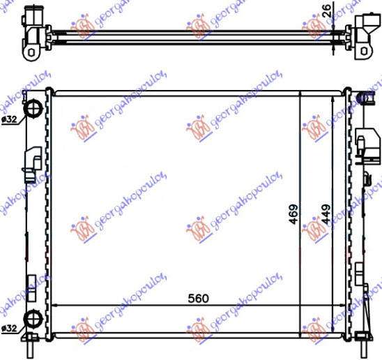 Hladnjak motora 2.0i benzin - 1.9 DTi dizel (560x450x23) (lemljeni) (NRF)