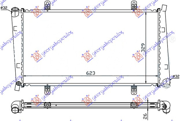 Hladnjak motora 1.9 dizel (622x330x27) 2000-2006 (NRF)