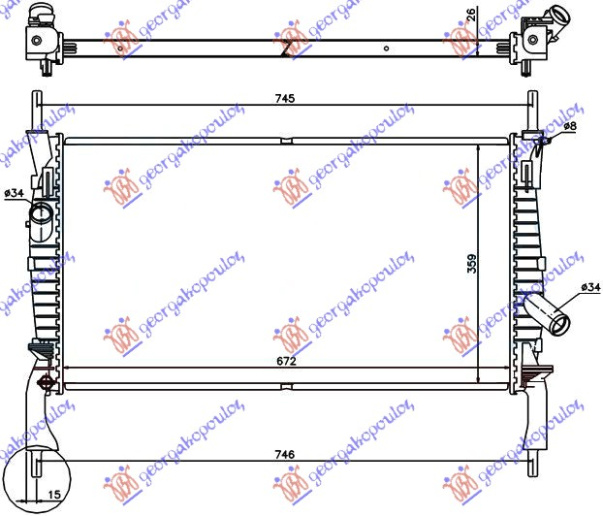 Hladnjak motora 2.2-2.3 TDCI - 2.4 benzin bez klime (670x380) (NRF)