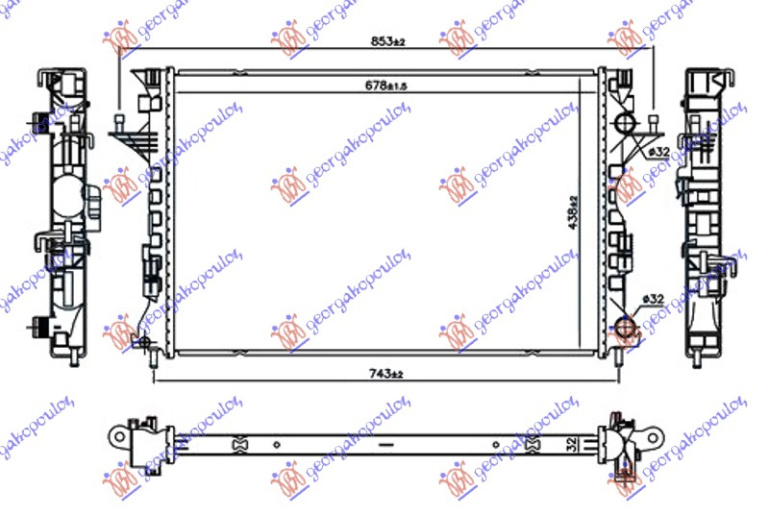 Hladnjak motora 1.9-2.0 dCi dizel (678x438x32) sa malim priključcima (NRF)