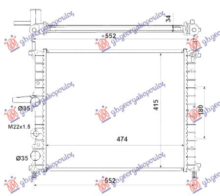 Hladnjak motora 1.2-1.4-1.6 benzin bez spremnika sa klimom (475x415) (NRF)