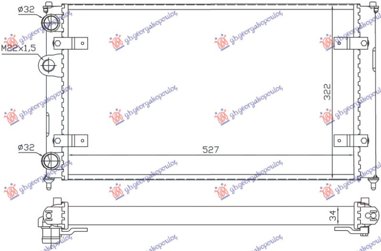 Hladnjak motora 1.4-1.6 benzin - 1.7-1.9 dizel bez klime (520x320) (NRF)