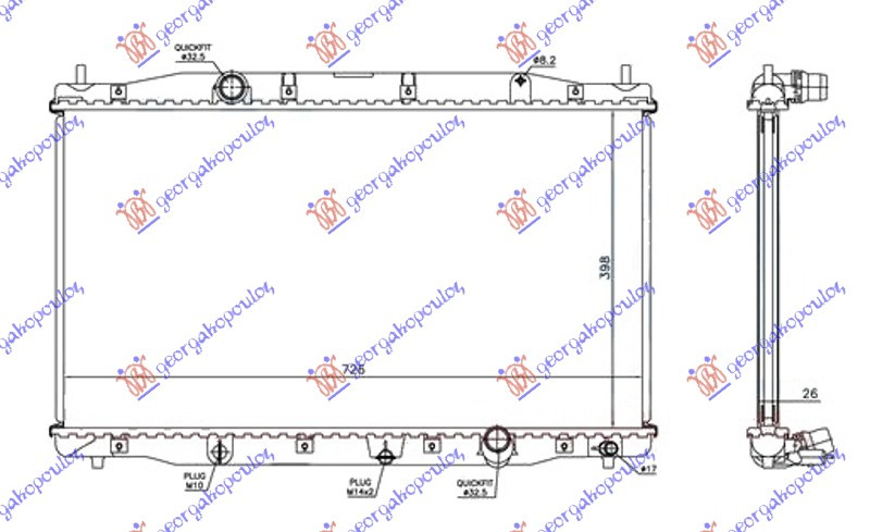 Hladnjak motora 2.2 CDTi dizel. ručni (398x726x26) (NRF)