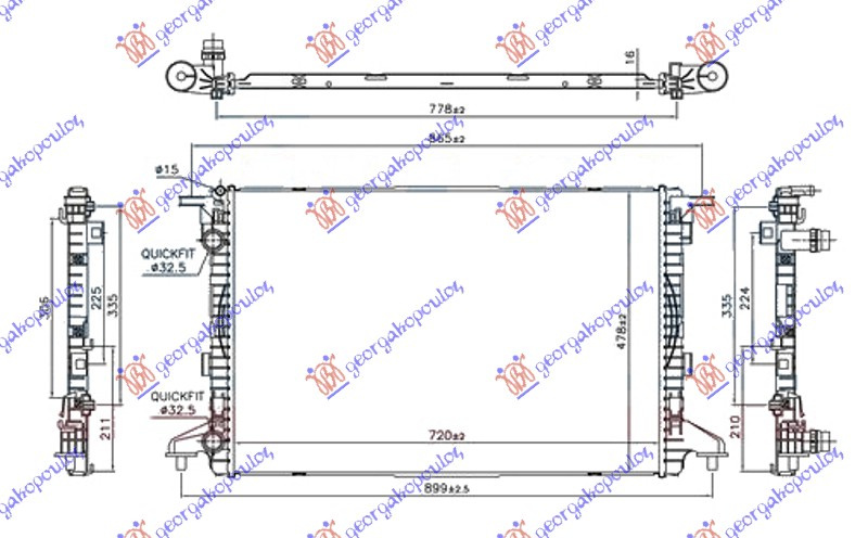 Hladnjak motora 1.4 TFSI benzin - 2.0 TDI dizel (720x480x16) cijevi 32-32 (NRF)
