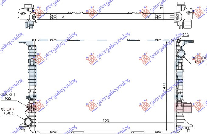 Hladnjak motora 4.0 TFSI - 4.2-6.3 FSI benzin - 4.2 TDI dizel (720x470x32) (NRF)