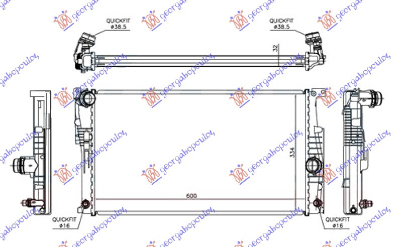 Hladnjak motora 1.5-2.0-3.0 (118i/125i N20 motor/135i) benzin. automatski (600x334x32) (NRF)
