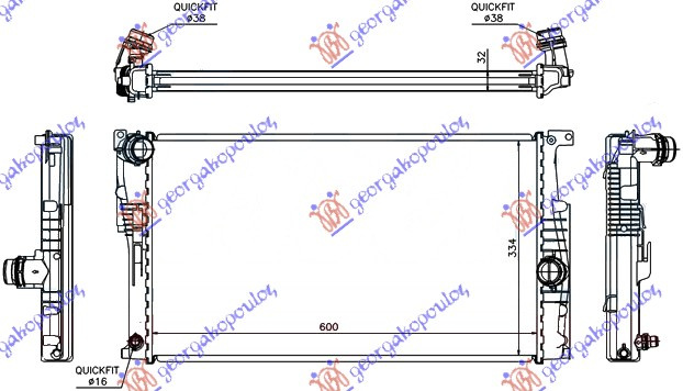 Hladnjak motora 1.6 (316i-320i) benzin - 2.0 (316d-318d-320d-325d-330d) dizel. automatski (600x334x32) (NRF)