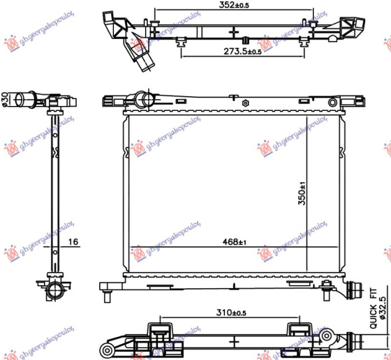 Hladnjak motora 1.0 hibrid/benzin (350x468x16) QUICK FIT (NRF)