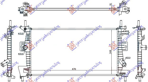 Hladnjak motora 1.6 benzin sa/bez klime (670x370x16) (NRF)