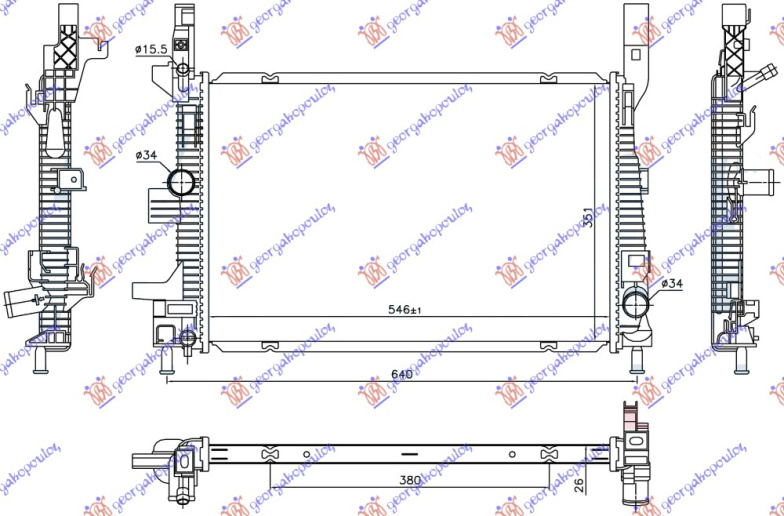 Hladnjak motora 1.5 TDCi dizel. automatski (546x351x26) (NRF)