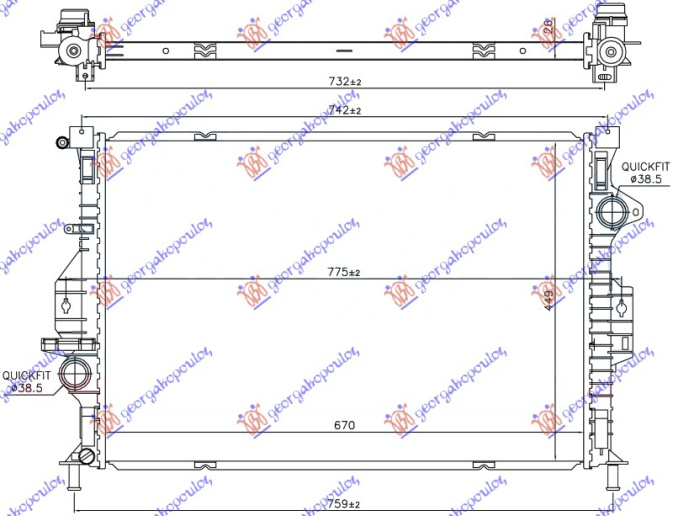 Hladnjak motora 1.6 EcoBoost benzin. automatski -2015 (670x449x26) (NRF)