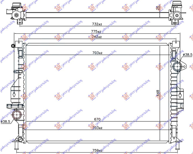 Hladnjak motora 1.6 EcoBoost benzin - 2.0 TDCi dizel. ručni -2015 (670x449x26) (NRF)
