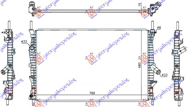Hladnjak motora 2.0-2.2 TDCi dizel (765x460x16). stražnji pogon/pogon na sva četiri kotača (NRF)