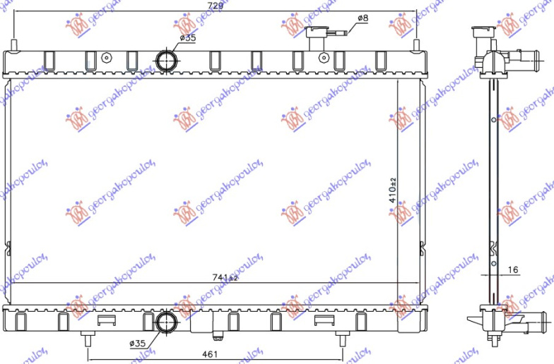 Hladnjak motora 2.0-2.5 benzin (410x741x16) (NRF)