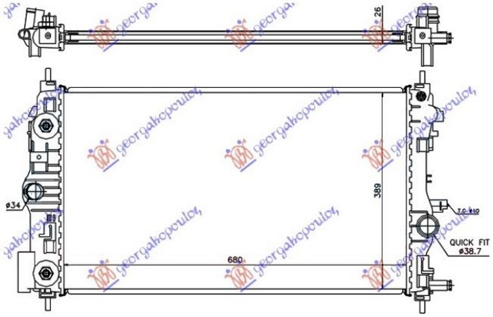 Hladnjak motora 1.4-1.6 TURBO benzin. automatski (680x395) (NRF)