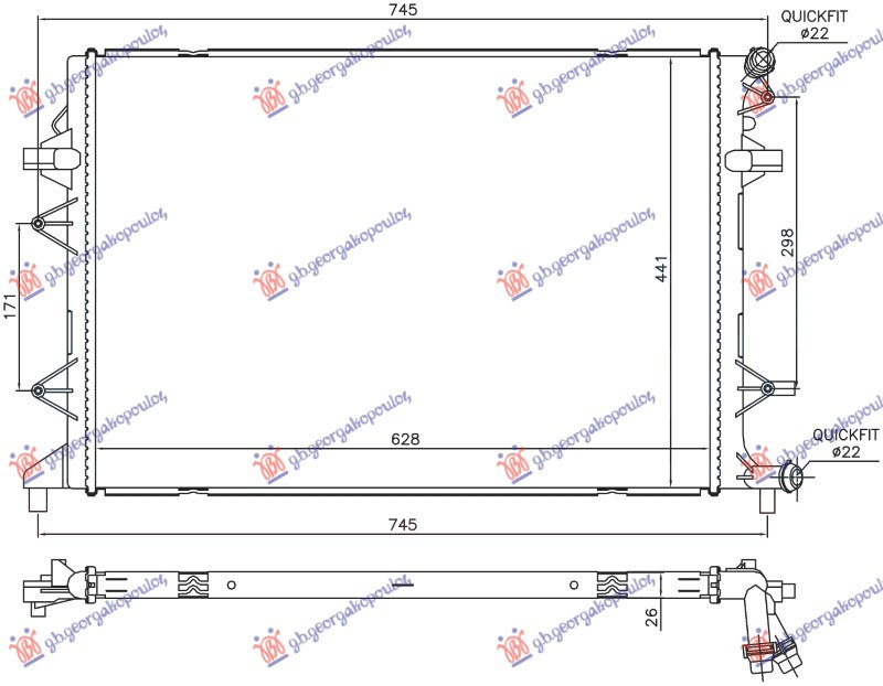 Dodatni hladnjak motora 2.0 TDI dizel (630x440x26) (NRF)