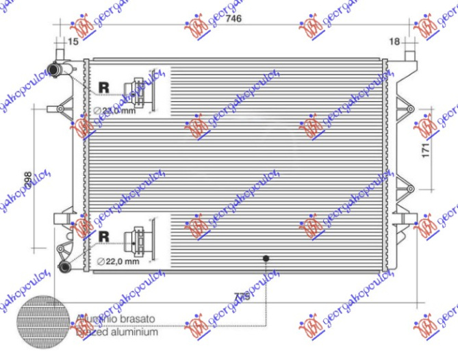 Dodatni hladnjak motora 1.4 TSI/hibrid benzin (628x441x16) (NRF)