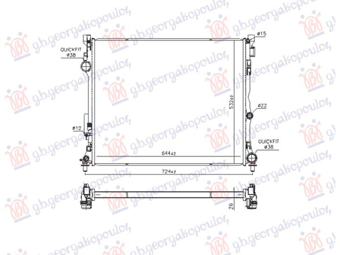 Hladnjak motora 2.0-3.0 benzin/hibrid - 2.0-2.9 dizel/hibrid (645x523x26) (VALEO)