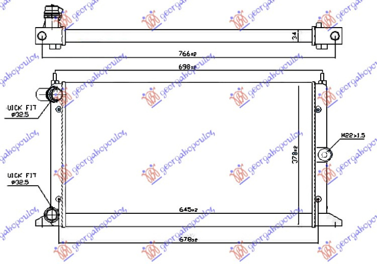 Hladnjak motora 1.8-2.0 benzin - 1.9 TDI dizel (635x366) 2000- (MARELLI)