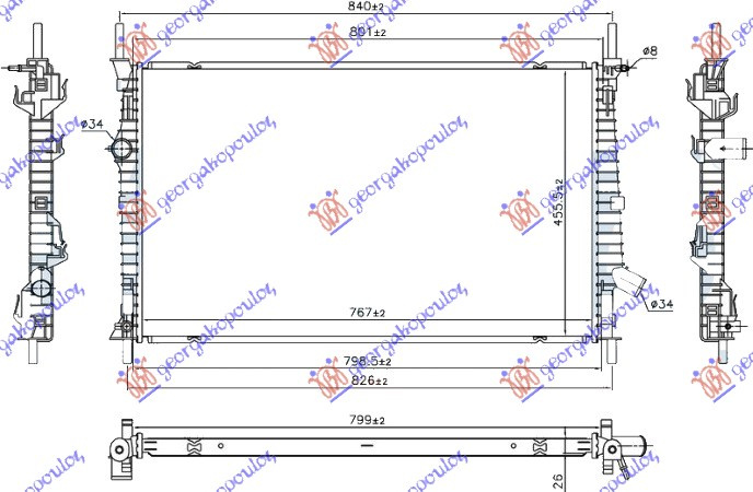 Hladnjak motora 2.0 TDCi dizel (765x460x26). prednji pogon (NRF)