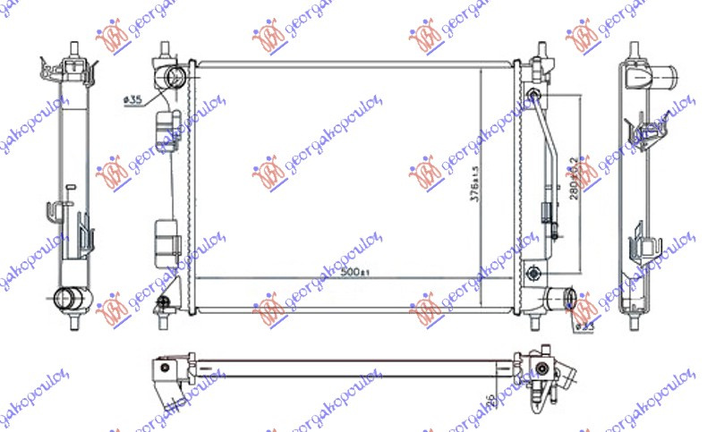 Hladnjak motora 1.4i benzin. automatski (500x375x26) (NRF)