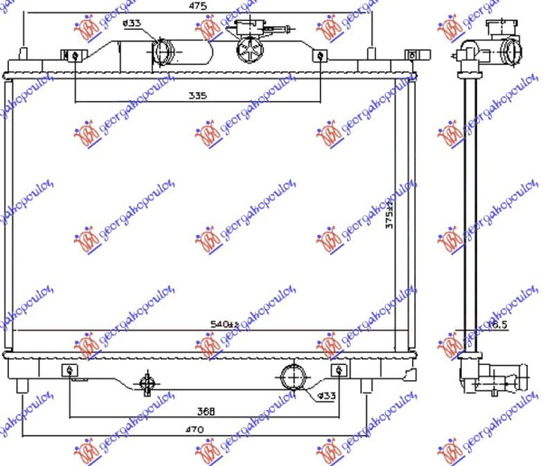 Hladnjak motora 1.5i benzin (375x540x16) (NRF)