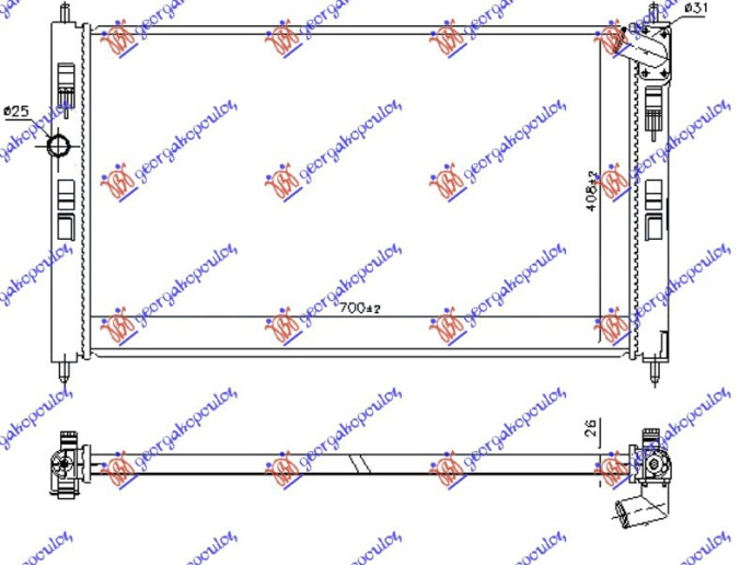 Hladnjak motora 1.6 DI-D dizel. ručni (700x410) (NRF)