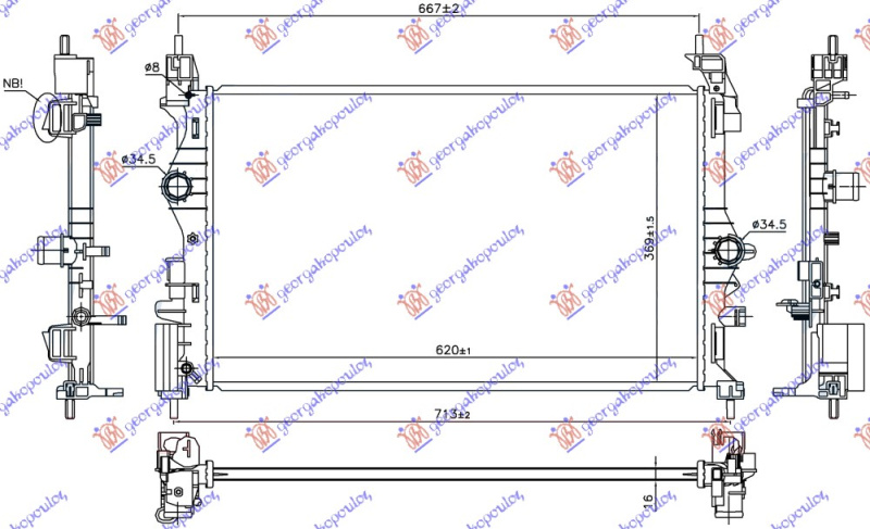 Hladnjak motora 1.0 TURBO benzin. ručni (motor B10XFT 85kW) (620x369x16) (NRF)