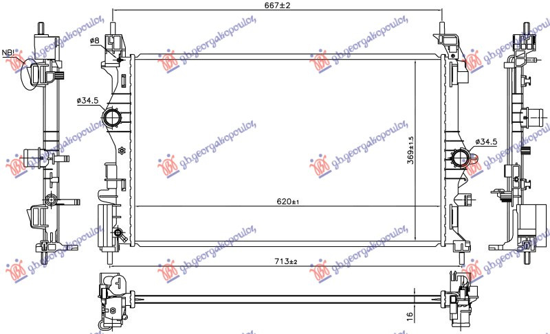 Hladnjak motora 1.0 TURBO benzin. ručni (motor B10XFL 66kW) (620x370x16) (NRF)