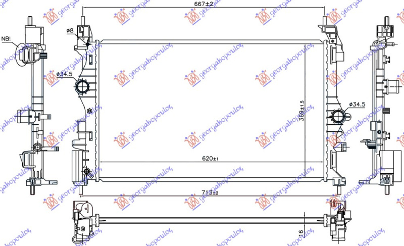 Hladnjak motora 1.4 TURBO benzin. ručni (620x369x16) (NRF)