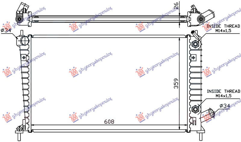 Hladnjak motora 2.0-2.3 benzin. automatski (608x359) (NRF)