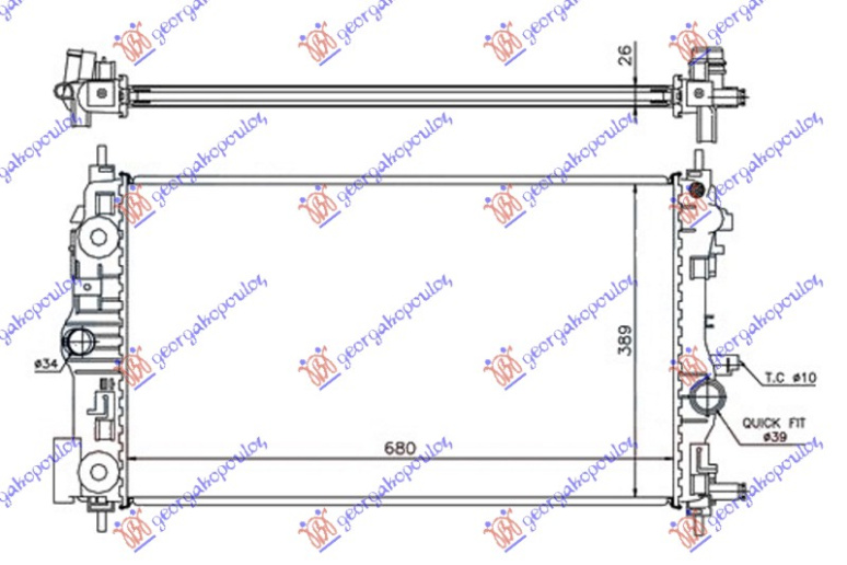 Hladnjak motora 1.4 TURBO benzin (motor A14NET-B14NET). ručni (680x390x26) (VALEO)