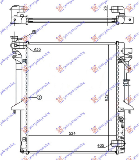 Hladnjak motora 2.5 T.D.. automatski (525x635x26) (NRF)
