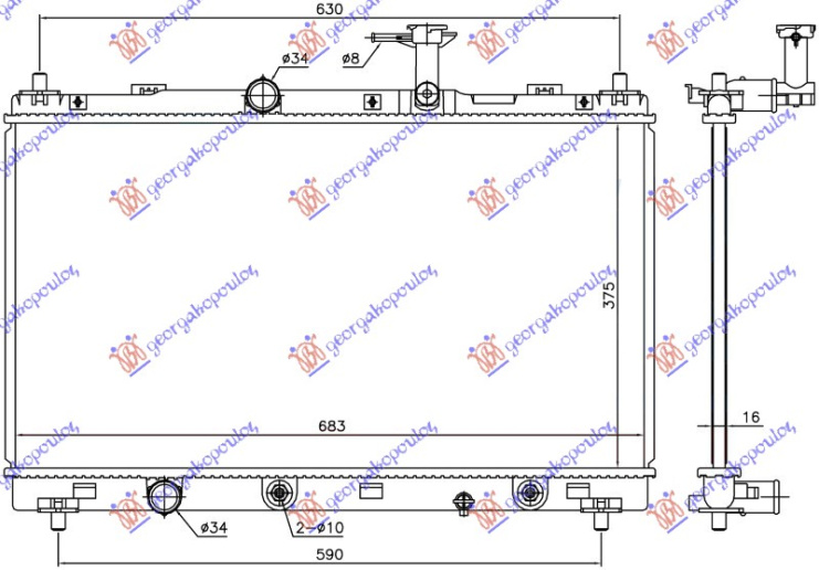 Hladnjak motora 1.6 benzin. automatski (375x697x16) (NRF)